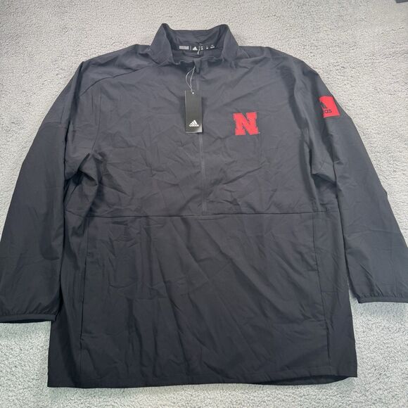 Adidas Nebraska Cornhusker Jacket Mens XXL Black 1/2 Zip Windbreaker NWT - Picture 1 of 8